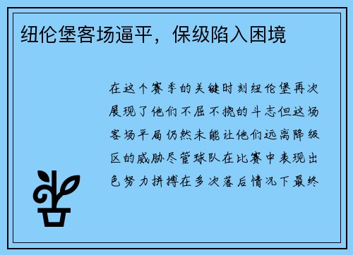 纽伦堡客场逼平，保级陷入困境